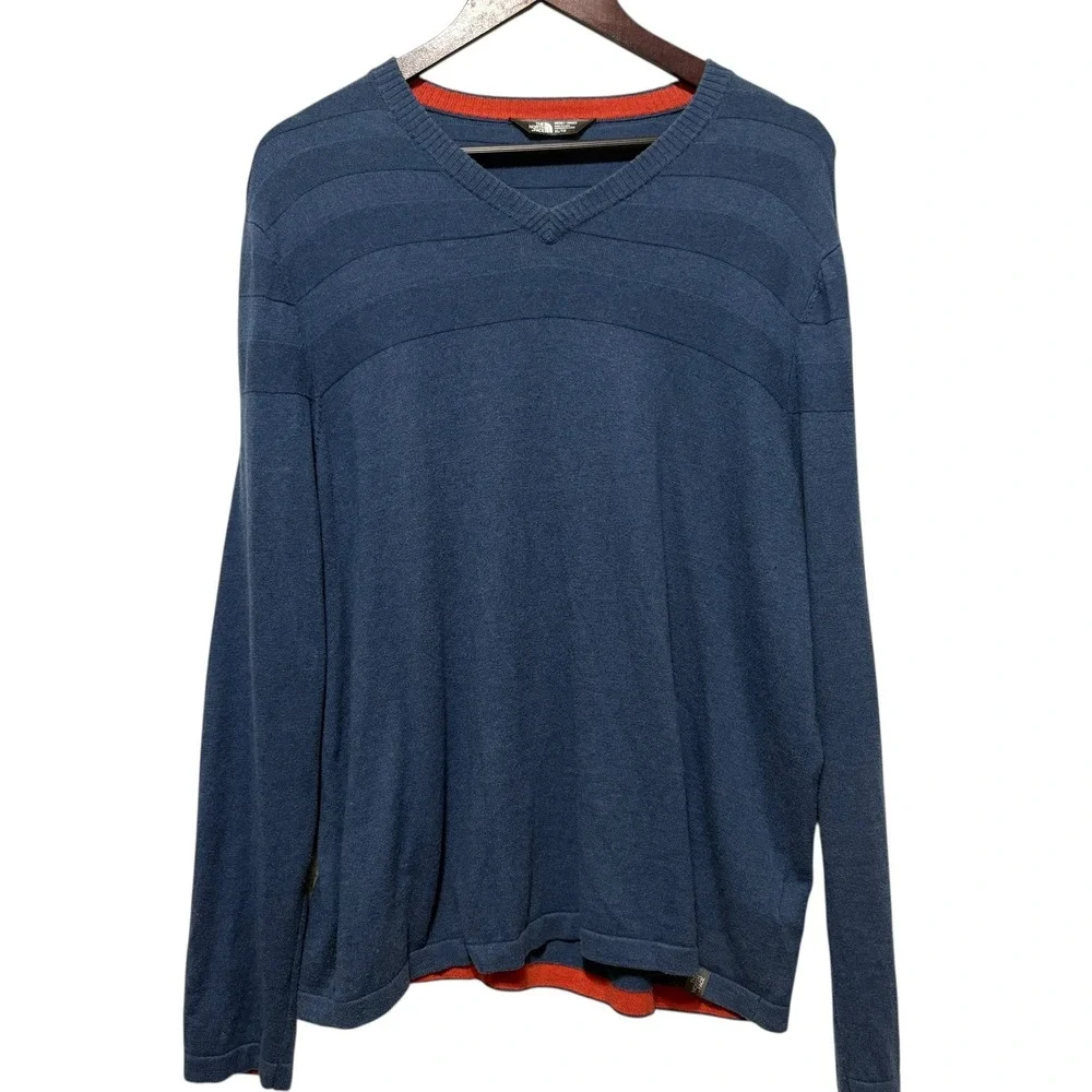 The North‎ Face Mens XL Blue Textured Lightweight Knit Hiking Layer Pullover